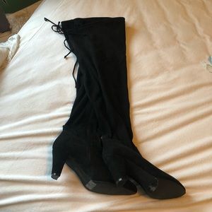 Plus size Black over the knee suede heeled boots